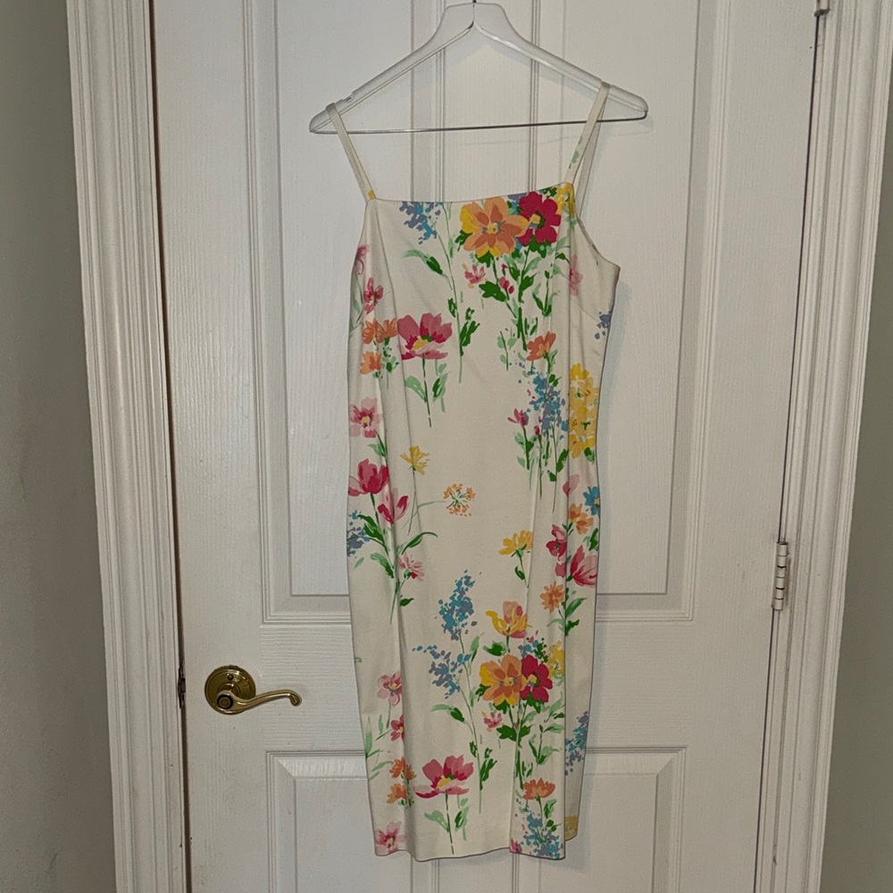 Brooks Brothers Cream Slip Dress with Pink, Yellow & Blue Floral Print